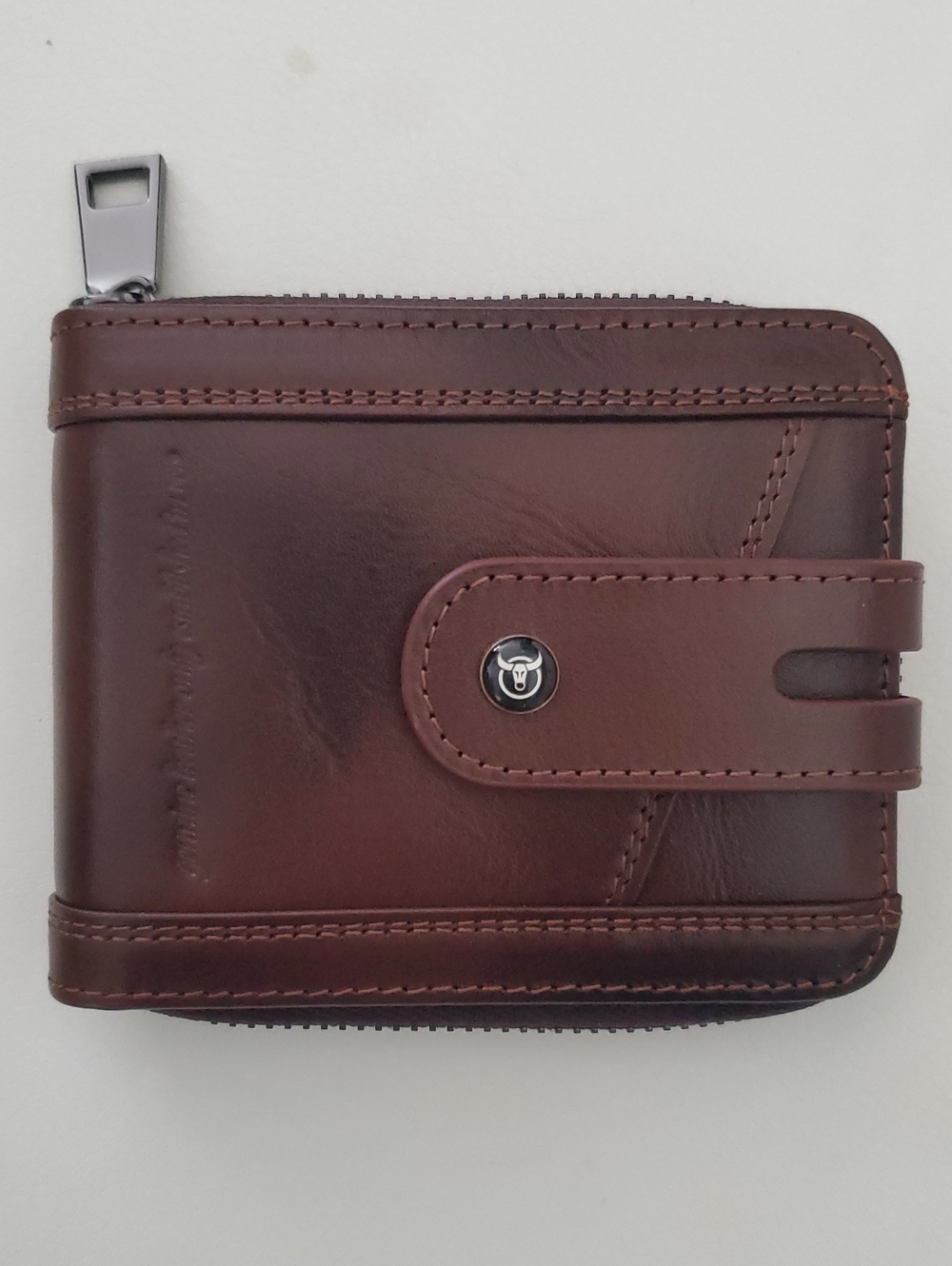 Men's Brown Leather Zip Wallet with Snap Strap